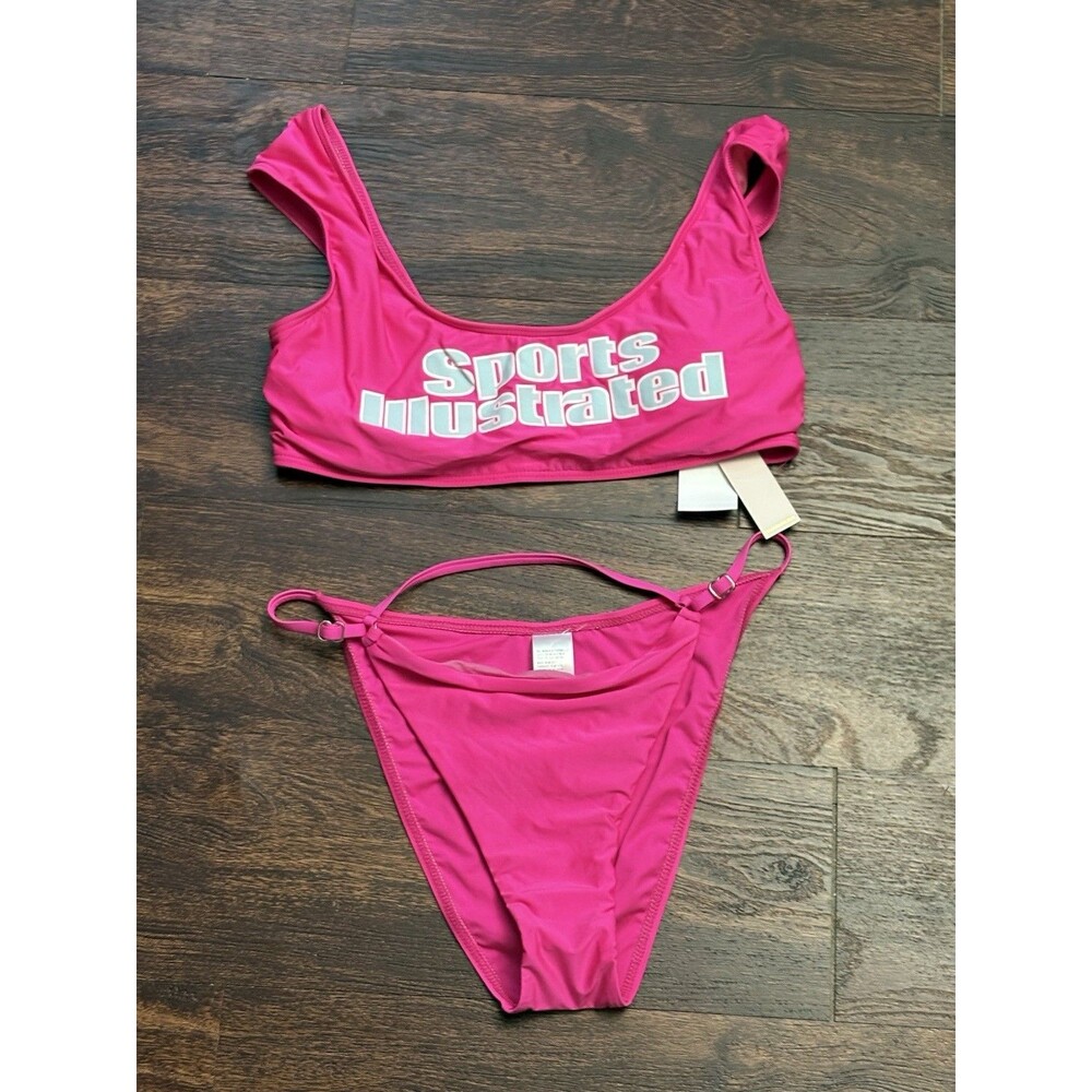 Sports Illustrated Womens Hot Pink Logo Bikini Set 2 Piece Swimsuit Size 10‎ NEW